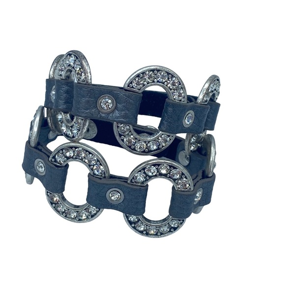 Premier Designs “Starlet” matte silver plated genuine leather Bracelets set of 2 - Picture 1 of 11